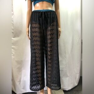 Crochet wide leg black beach pants